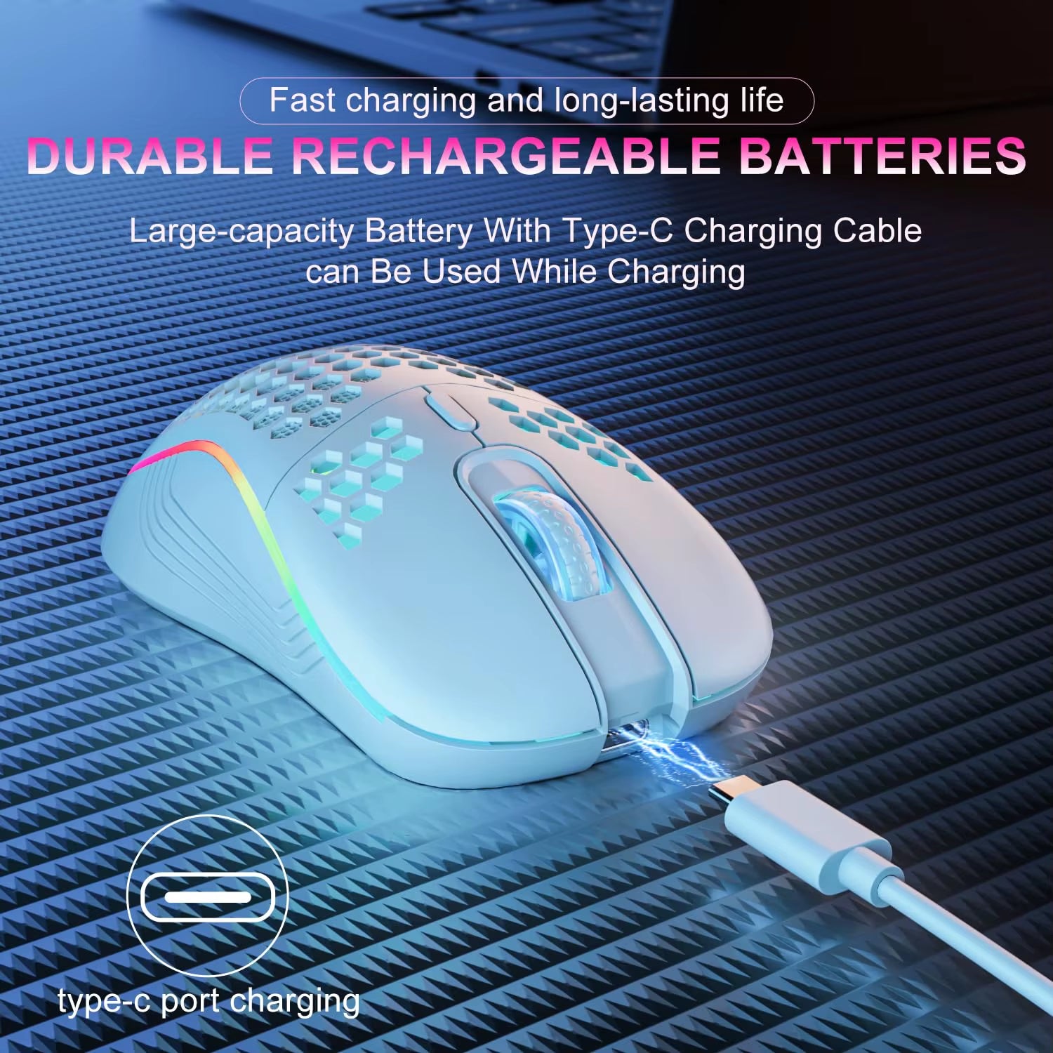 Experience Ultimate Gaming Precision with the 2.4G Wireless RGB Backlit Mouse - Ergonomic Honeycomb Design, 6-Button Control, and Rechargeable Convenience!